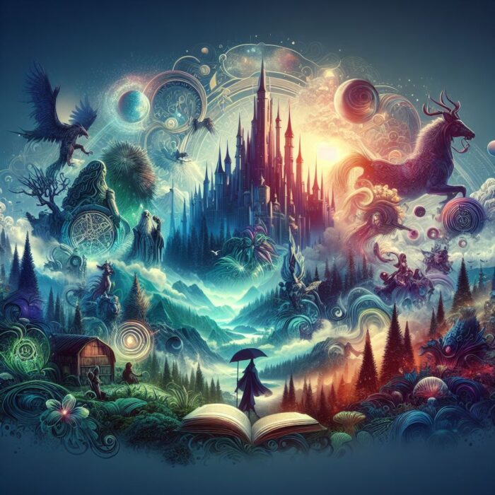 Featured picture for 'The Ultimate Guide to Must-Read Fantasy Books' showcasing a mystical landscape with towering castles, mythical creatures, and adventurous characters embarking on a quest. booklogion.com